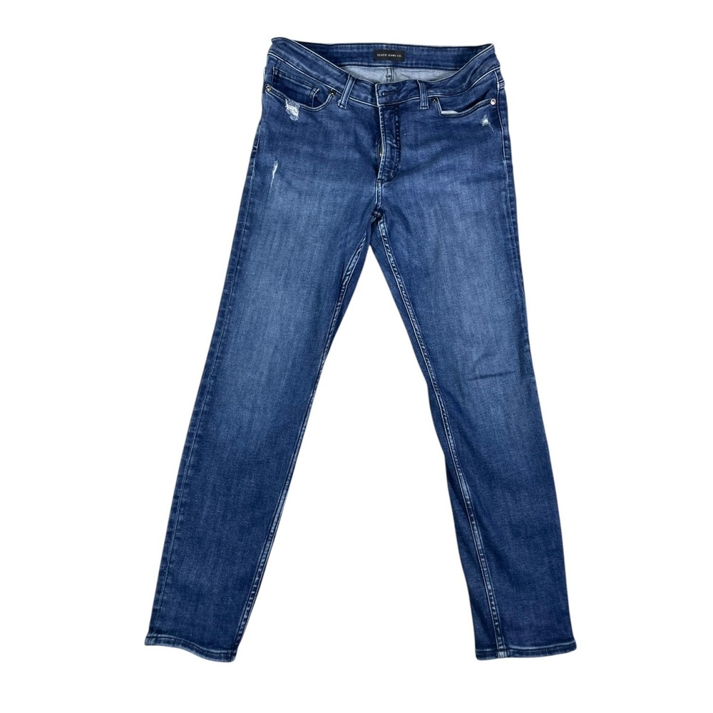 Silver Co Most Wanted Skinny Jeans Women 31x27 Blue Denim Medium Wash Distressed